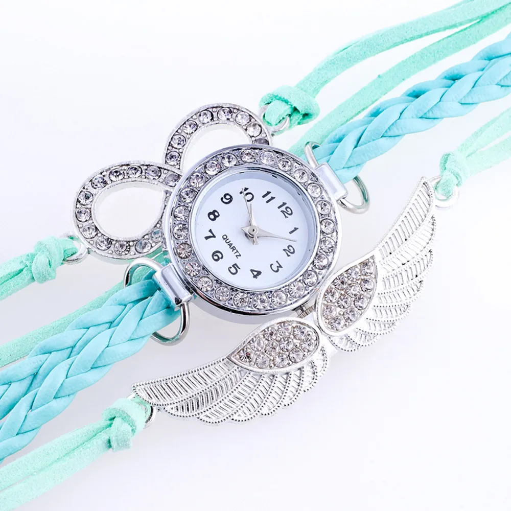 Новые модные наручные часы-браслет с крыльями из синтетической кожи цепочкой