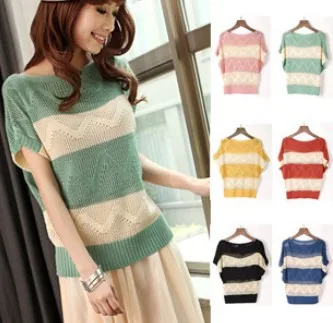 Женская свободная вязаная крючком блузка пуловер с рукавом летучая мышь 6 цветов