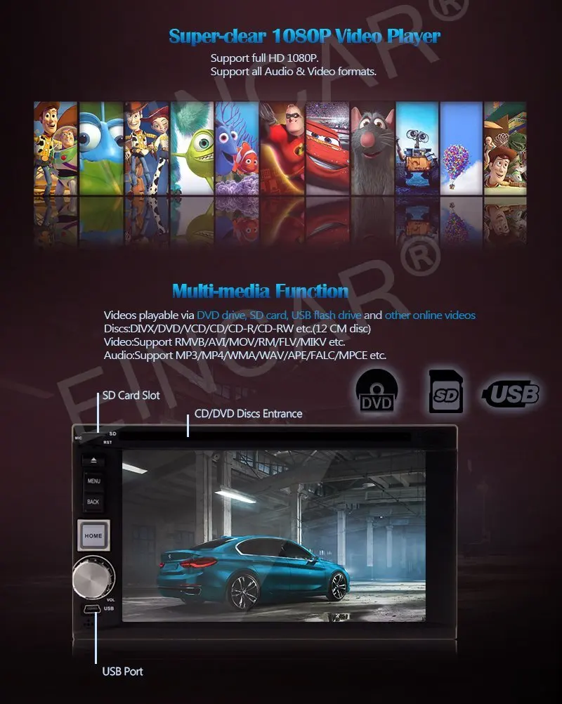 Rear Camera+Android 6.0 2 DIN Head Unit In console Car DVD GPS navigation WIFI FM Radio Receiver Android supports 3G/4G OBD2 | Автомобили