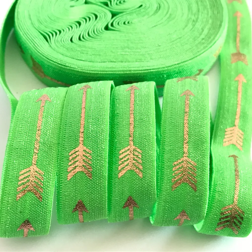 

5 Yards 5/8 Green Rose Gold Arrows Foil Folded Over Elastic,waistband elastic,DIY Headwear accessories,elastic ribbon for sewing