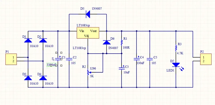 

Finished plate .LT1083cp 7A high current adjustable amplifier power supply board 1083 AC to DC