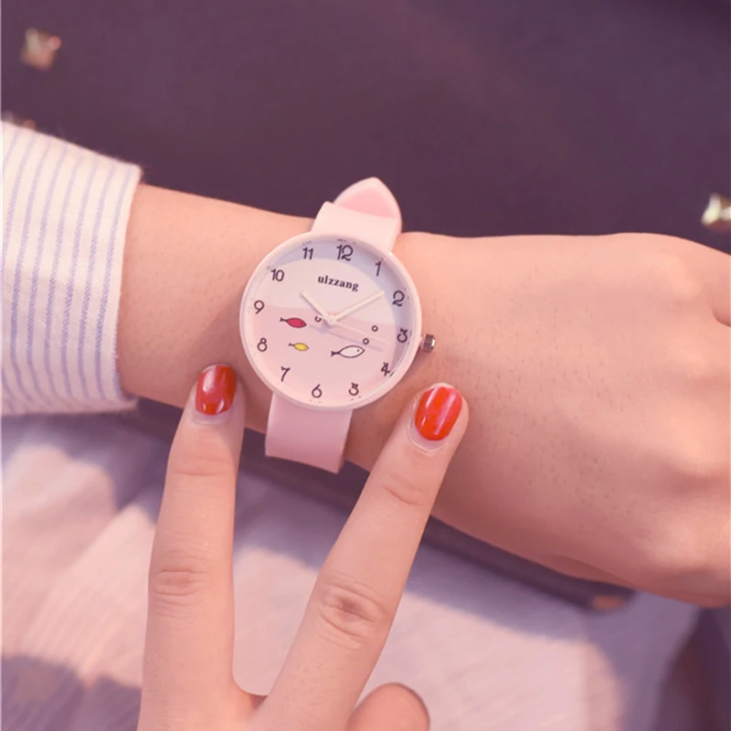 Ulzzang модные детские часы с милым мультяшным рыбным циферблатом студенческие