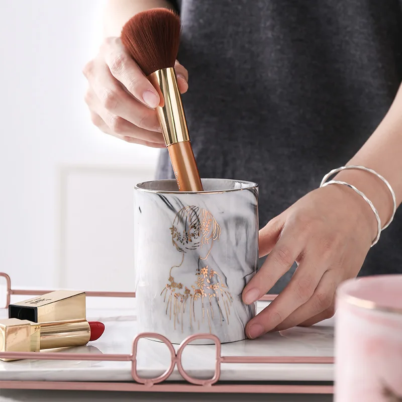 Европейский Мраморный горшок для макияжа косметический ящик хранения