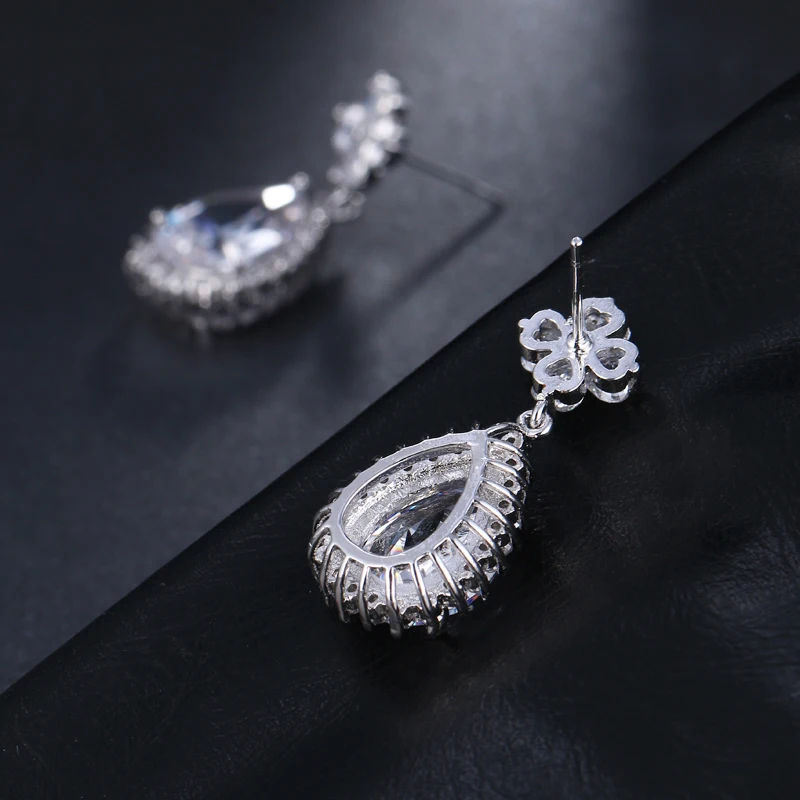 Модные серьги-подвески с цветами и кристаллами в форме груши фианиты класса ААА