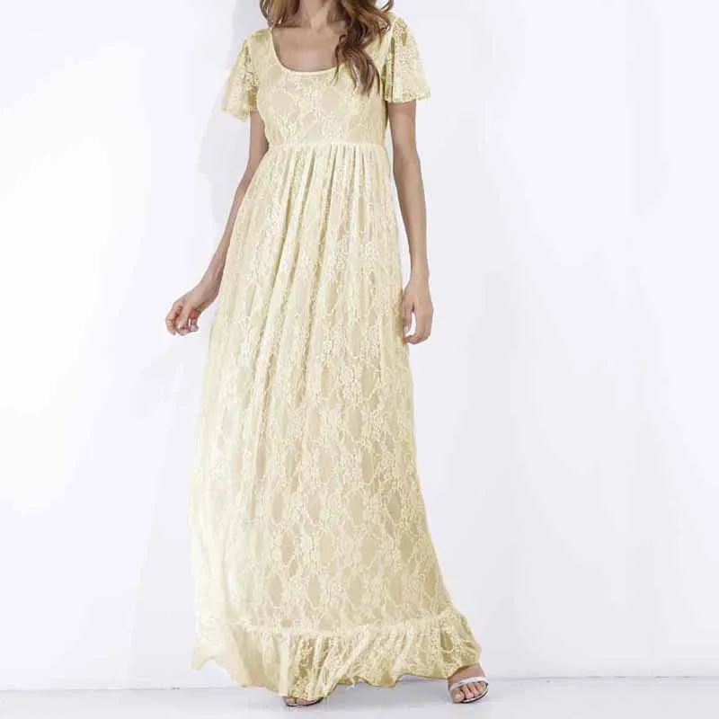 Женское сексуальное ажурное кружевное длинное платье с высокой талией оборками