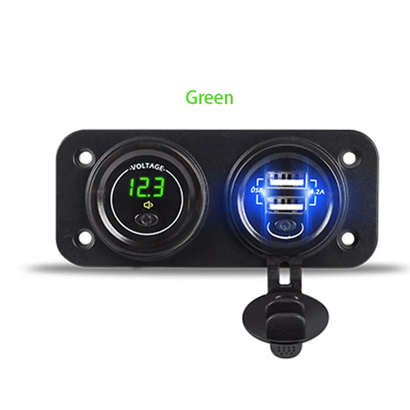 Green Цифровой вольтметр+ 12 V-24 V Dual USB Автомобильное зарядное устройство для зарядки гнездо для автомобильного прикуривателя с независимо от того, используются кнопку включения/выключения переключатель 4.2A авто зарядное устройство для Зарядное устройство - Название цвета: Green