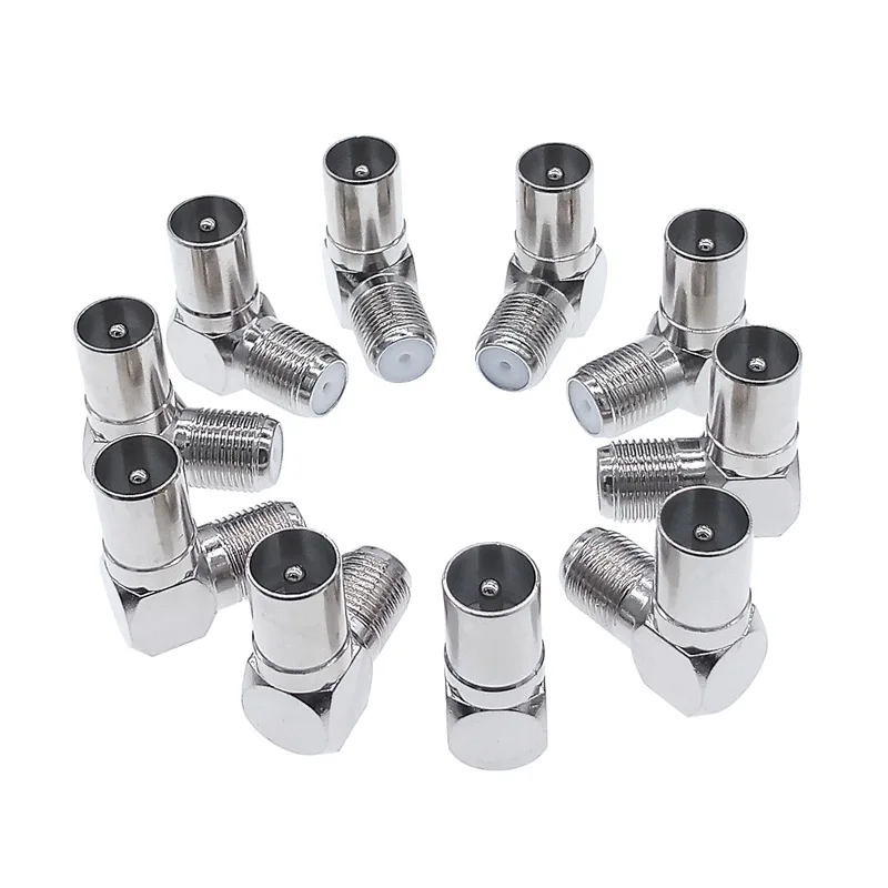 

10pcs 90 Degree Right Angled F Connector TV Aerial Cable Connector RF Coaxial F Female Socket to TV Male Plug Coaxial Connector