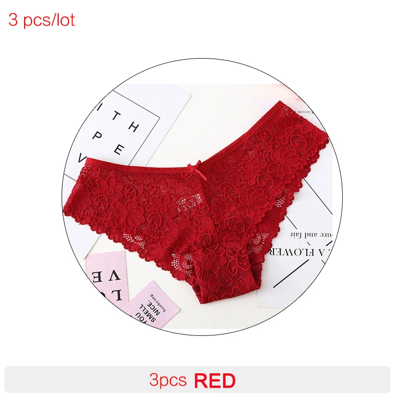 3pcs RED DERUILADY мода уютный нижнее белье трусы женские сексуальный Низкая талия стринги женское белье Высокое качество хлопок трусы Милый женщины трусики кружевной белье женское сексуальное - Цвет: 3pcs RED
