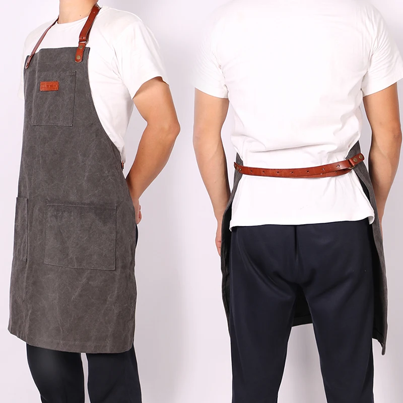 WEEYI Fashion Canvas Coffee Shop Aprons Carpenter Barber Working Apron Bib Woodworker Chef Cooking Kitchen Aprons For Woman Man