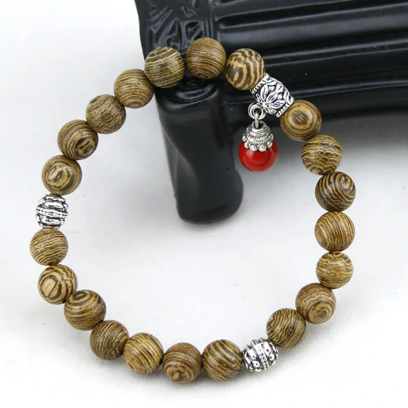 Буддистские молитвенные Бусины Из Натурального Коричневого Дерева браслет для