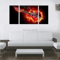 modern abstract oil painting on canvas 3p large rock music fire guitar with no framed free shipping