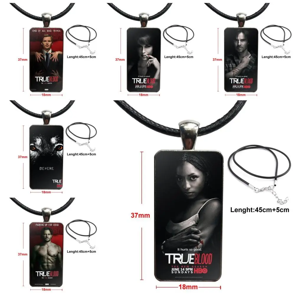 ТВ сериал "Настоящая кровь" постер для женщин модные ювелирные изделия стеклянное кулонное ожерелье ручной работы половина прямоугольника.