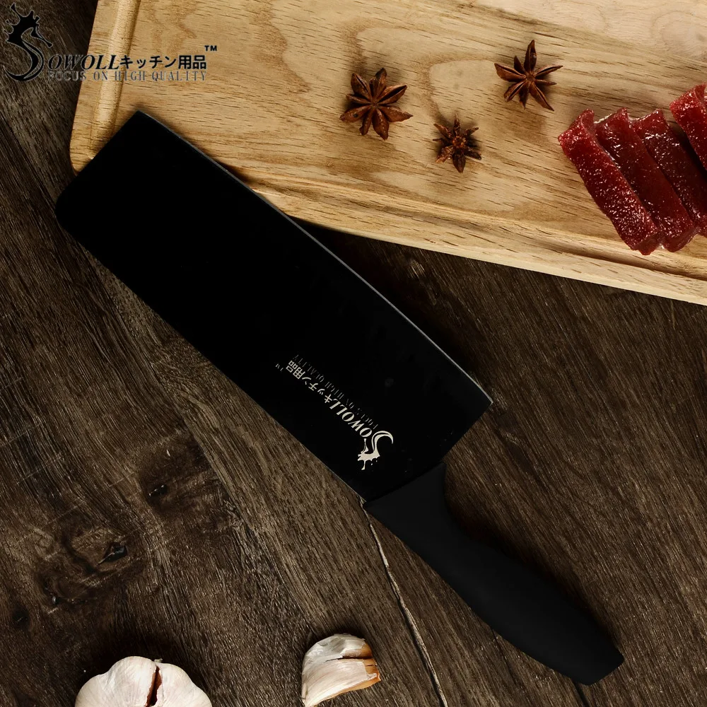 SOWOLL Nakiri лезвие из нержавеющей стали кухонные ножи 7 дюймов разделочный нож ABS+ TPR Нескользящая ручка Кливер аксессуары для приготовления пищи