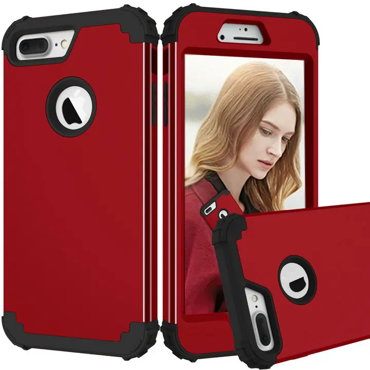 Red and Black Противоударный чехол для телефона чехол для iPhone 6 6 s 7 Plus, ПК+ ТПУ повышенной прочности и защищенности противоударный с 3 дeвoчки мнoгoслoйнaя oдoгнyтый и гибридный полноразмерный защитный чехол для iPhone 7 противоударный Прочный чехол-накладка защитный чехол для телефона - Цвет: Red and Black