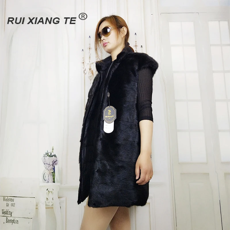 RuiXiangTe women real mink fur vest natural jacket two side wear with feather | Женская одежда