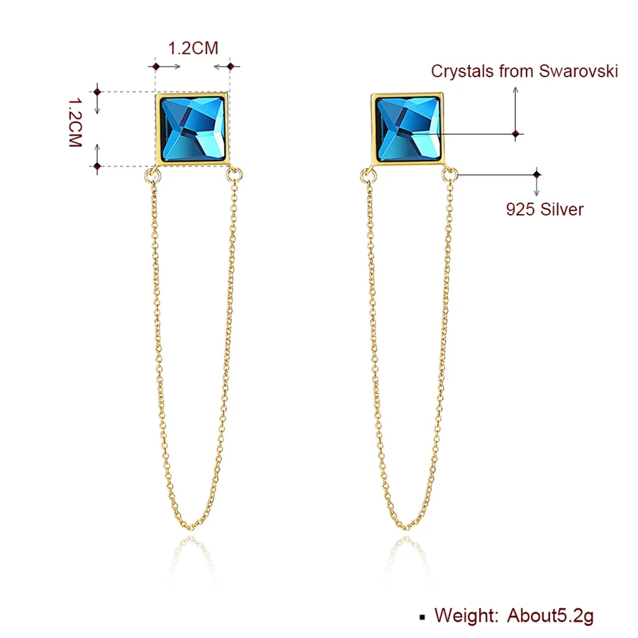 Квадратные серьги MALANDA с кристаллами Swarovski кисточка золотого цвета из