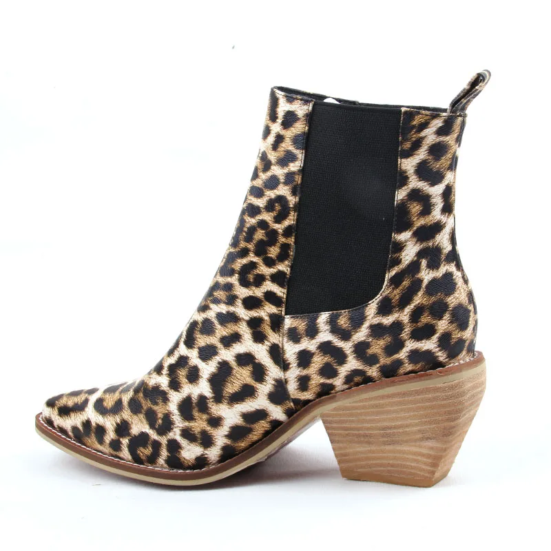 Женские ботильоны с леопардовым принтом вечерние на квадратном каблуке Клубные