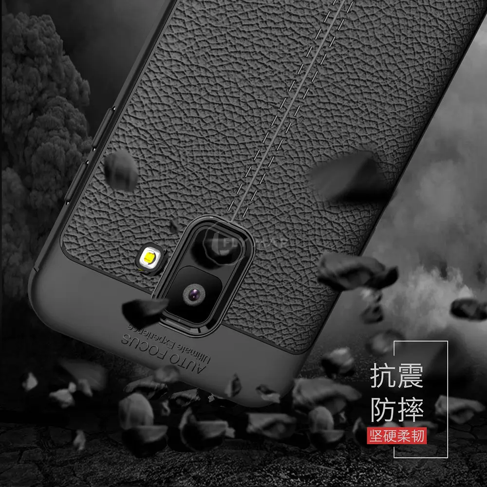 Soft Cover for Samsung Galaxy A6 2018 A600 A600FN Litchi Leather Grained Silicon Phone Case SM-A600FN SM-A600FN/DS TPU Back |
