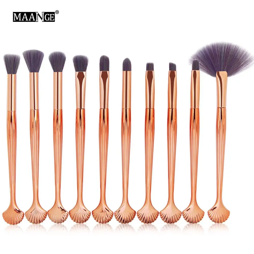 Purple MAANGE 10 шт. набор кистей для макияжа Русалочка рыбий хвост основа Пудра Тени для век макияж кисти контур Смешивание Косметические Кисти - Handle Color: Purple