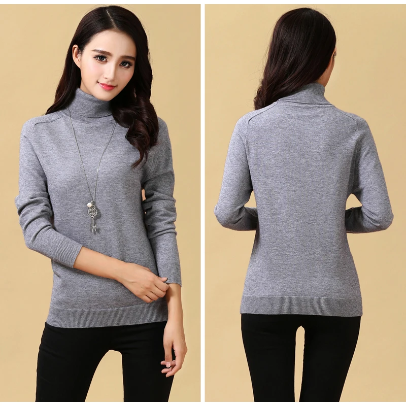 2018 Winter Women's Turtleneck Sweater Loose-Hair Knitting Thick-Backed Elastic Large Size Keep Warm Pure Color A191 | Женская