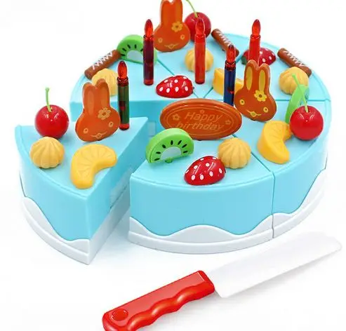 37pcs blue 75 шт. DIY ролевые игры фруктовая резка торт на день рождения кухня игрушки набор еда Juguete игрушка розовый синий подарок для девочек Дети - Цвет: 37pcs blue
