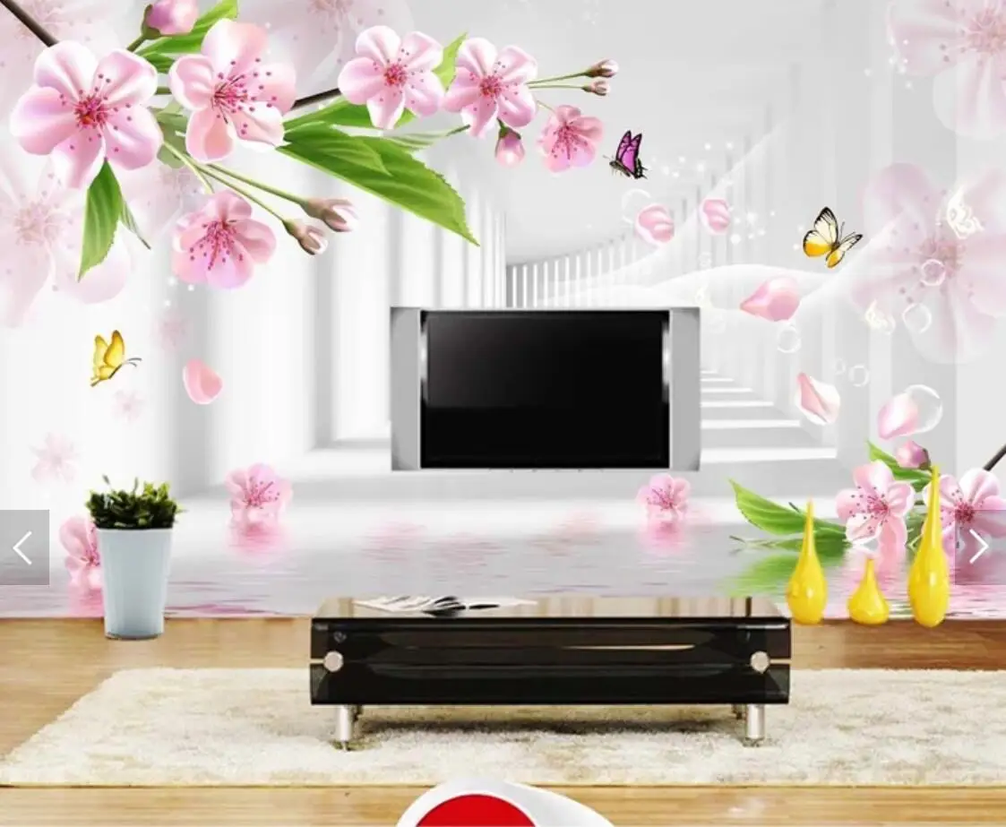 8D Papel Mural Flower Wallpaper 3D Floral Wall paper Photo Murals Bedroom TV Backside 5D Decor Roll Custom | Обустройство дома