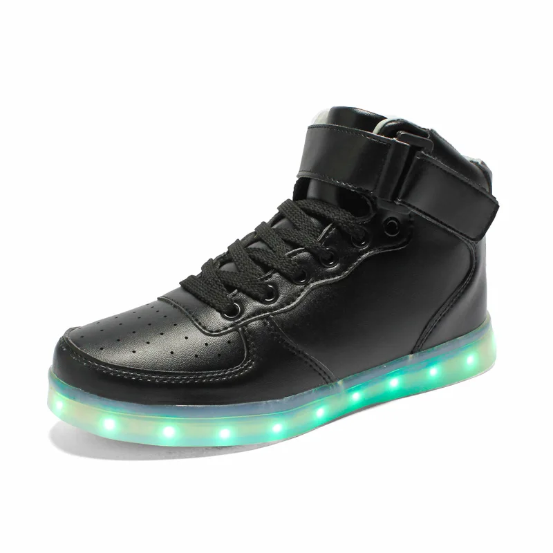 7 Colors LED Luminous Men high top casual shoes Shoes For Adults USB Charging Lights Black White | Обувь