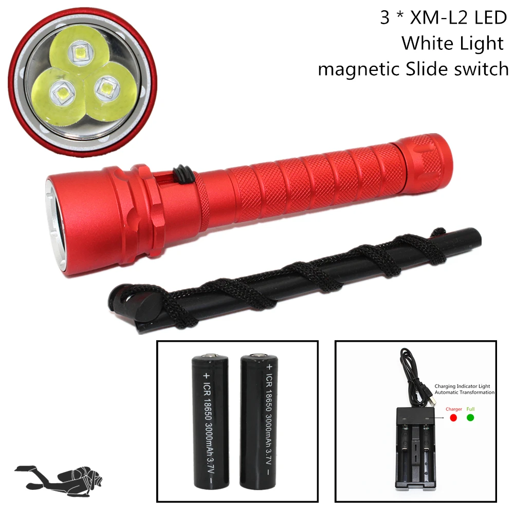 

Вссветильник для дайвинга 3 x фонарь 3200 люмен светодиодный 30 Вт Водонепроницаемый Подводный фонарь 100 м с поддержкой подводного плавания 18650