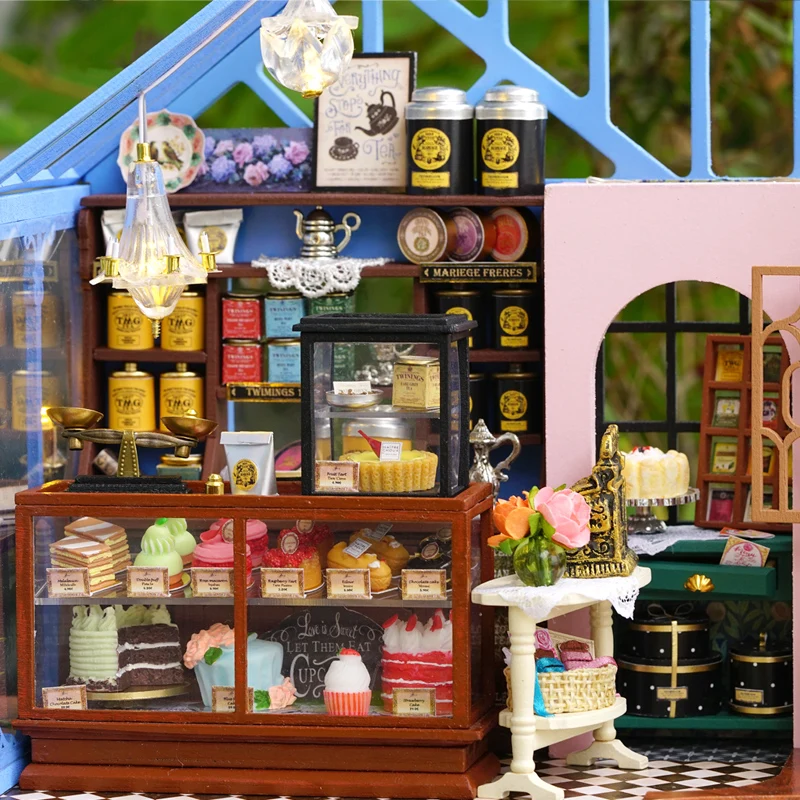 DIY Кукольный дом мебель розовый сад Чайный домик Миниатюрный игрушки для детей