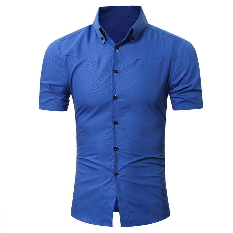 Brand 2018 Fashion Male Hawaiian Shirt Short-Sleeves Tops Small Grid Solid Color Mens Dress Shirts Slim Men 5XL | Мужская одежда
