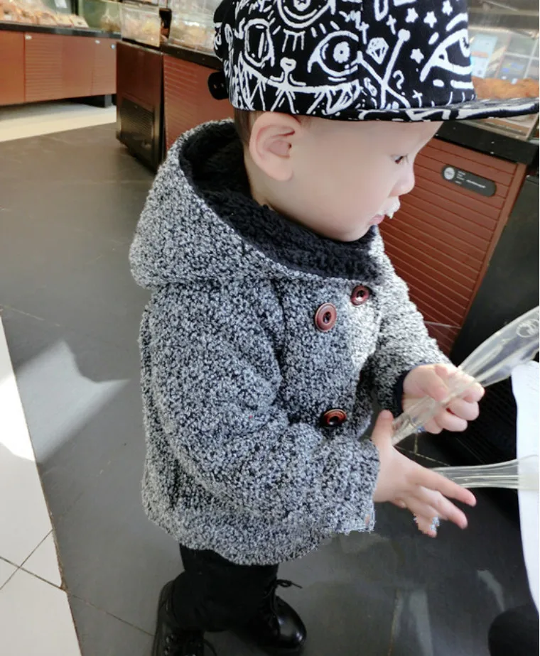 High Quality New Boys Kids Winter Hooded Coat Baby Cute Lips Double-breasted Jacket Plus Velvet Warmer Children clothing 1-5T | Детская