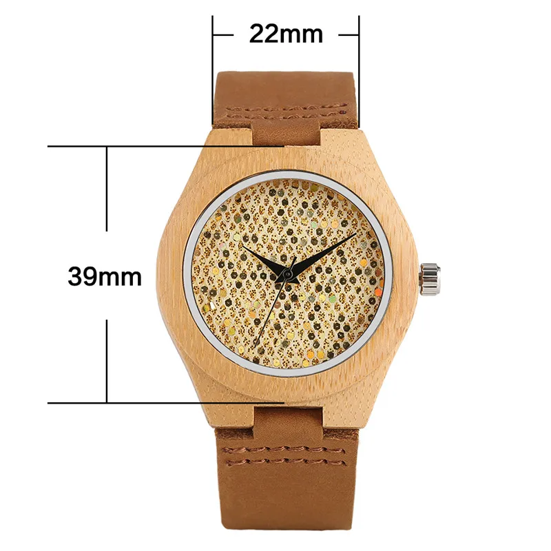 

YISUYA Creative Women Ebony Bamboo Wood Watch Fashion Crystal Glitter Leather Quartz Wristwatch Ladies Elegant Bracelet Clock