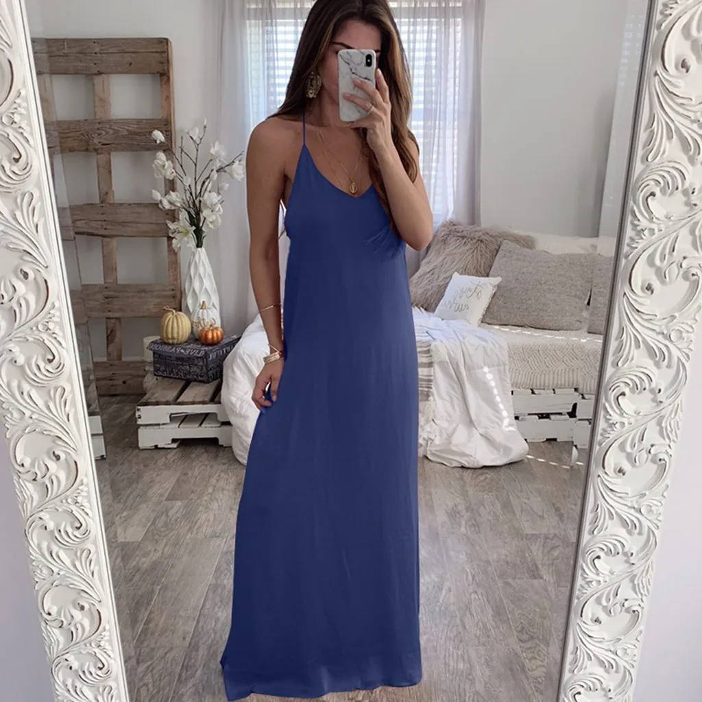 Модное летнее шифоновое длинное платье на бретельках без рукавов свободное