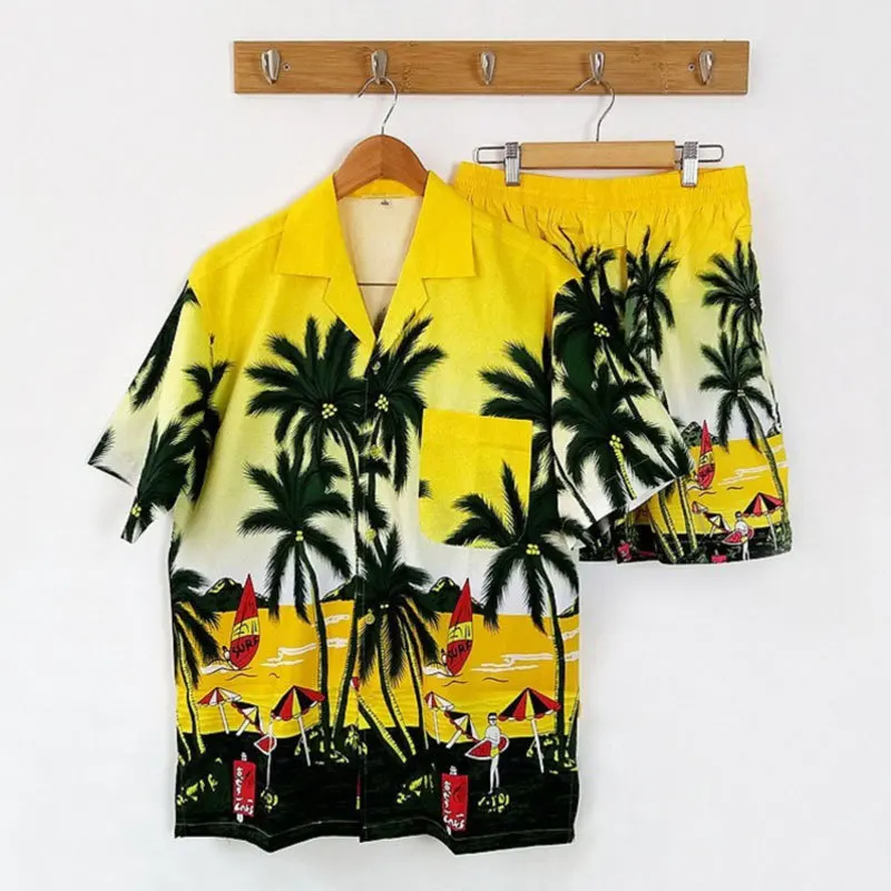 FDWERYNH Summer Tracksuit Men Shirts And Beach Shorts Sets Fashion Print Short Sleeve T shirt + Pants Two Piece | Мужская одежда