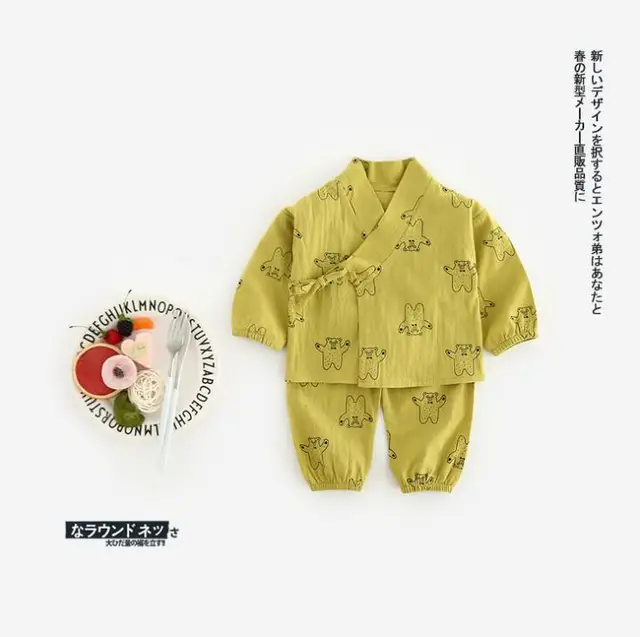 Спортивный костюм-кимоно для новорожденных, хлопок, штаны и топы с мультяшным принтом, Модная японская одежда для малышей