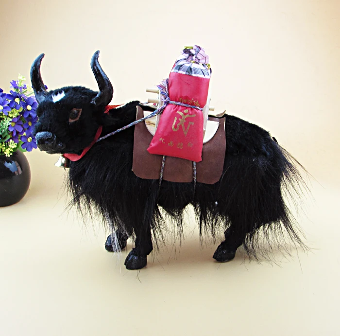 

simulation black yak model,plastic& fur handicraft,28x25 cm yak, home decoration toy Xmas gift w5849