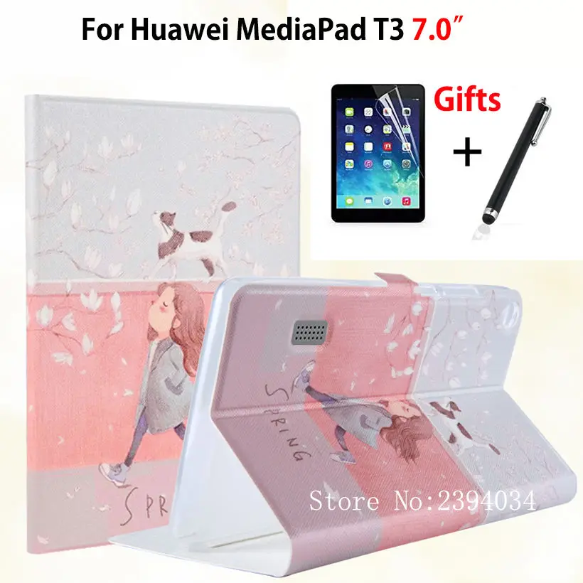 Тонкий Модный чехол для Huawei MediaPad T3 7 0 умный с подставкой из ТПУ и искусственной
