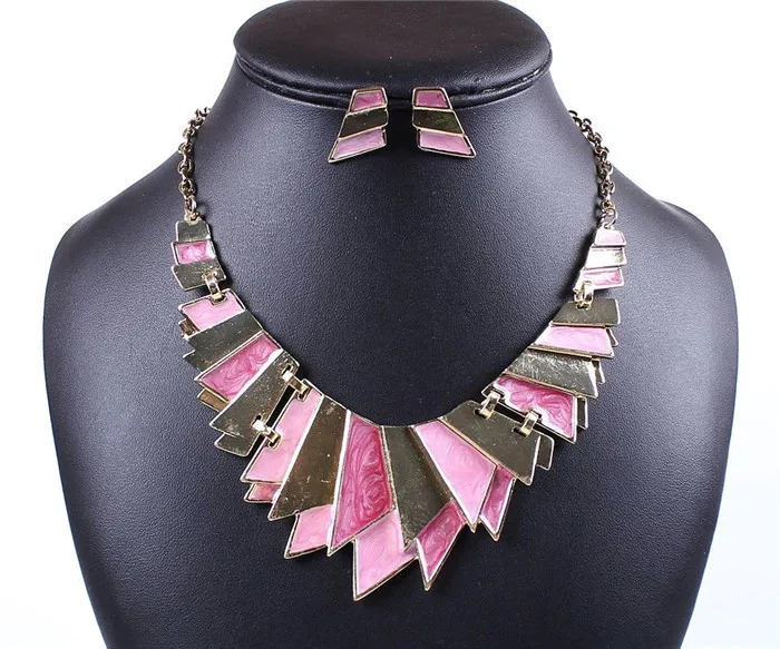(Reach $10 is free shipping) Fashion Exaggerated Alloy Enamel Jewelry Geometric Pendant Necklace Set|set foundation|necklace settings for