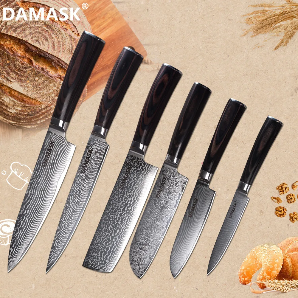 Дамасский высококачественный набор из 6 шт. дамасских кухонных ножей японский VG 10