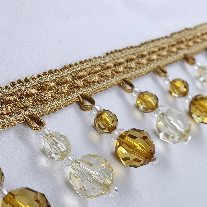 

XWL 15M/Lot Crystal Beads Curtain Lace Trim Sofa Edge Tapestry Curtain Accessories Tassel Fringe Lace Ribbon DIY Sewing Decor