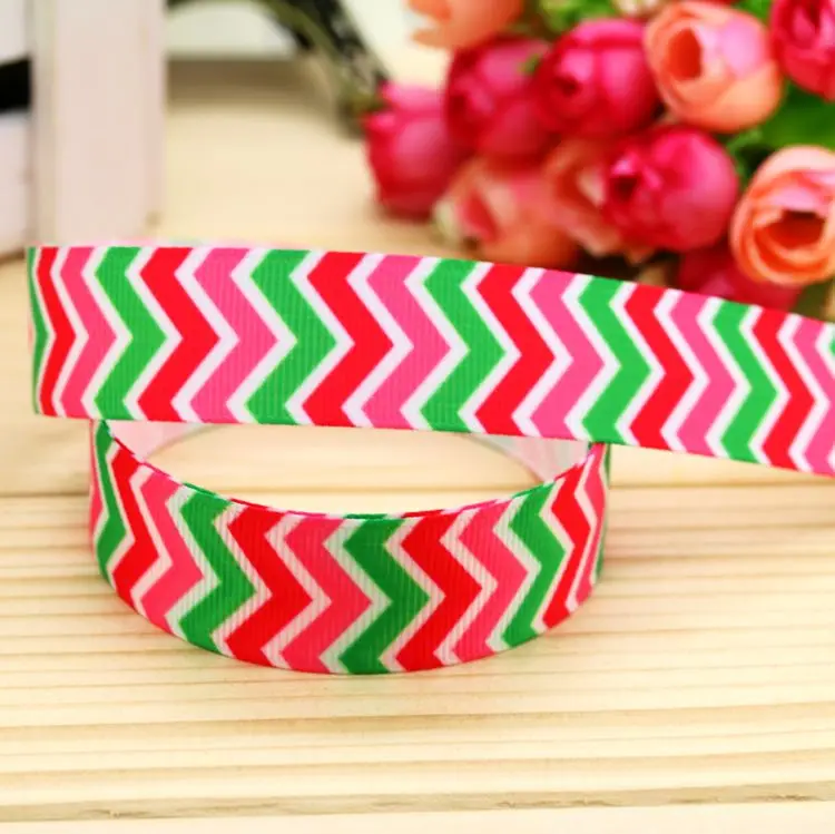 

7/8'' Free shipping watermelon chevron printed grosgrain ribbon hair bow headwear party decoration wholesale OEM 22mm H5021