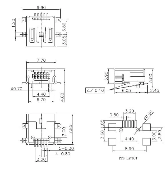 10 шт. мини usb Тип B Женский 5 Pin SMT SMD гнездо разъема ПП короткий корпус USB
