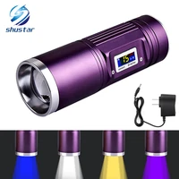 rechargeable fishing led flashlight 4 x q5 led waterproof torch bluepurpleyellowwhite light 12 modes with dc charger
