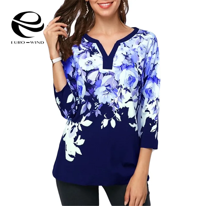 Женские блузки и топы с цветочным принтом повседневные свободные v-образным