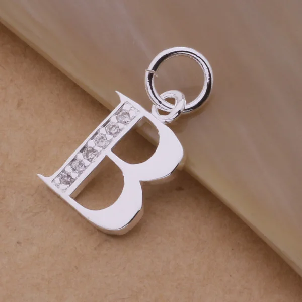 Цепочка с подвеской серебряного цвета буквой B из циркония | Украшения и