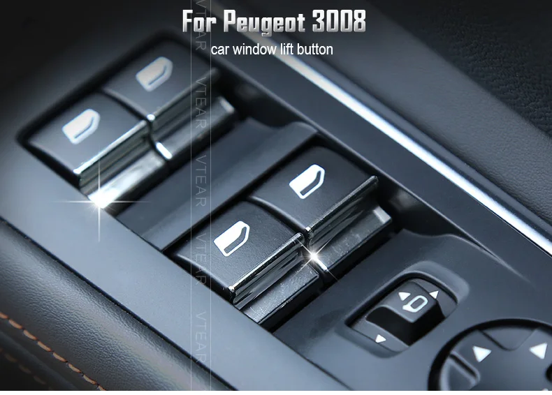 Vtear для Peugeot 3008 Peugeot 5008 хромированные аксессуары Автомобильная Кнопка подъема окна переключатель блесток TrimInterior молдинги автотовары