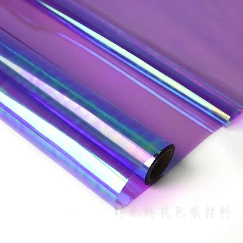 purple 11 ярдов/рулон Радужная целлофановая оберточная бумага для цветов, рулонная упаковочная бумага, подарочная упаковочная бумага, цветочная ткань, бумага - Цвет: purple