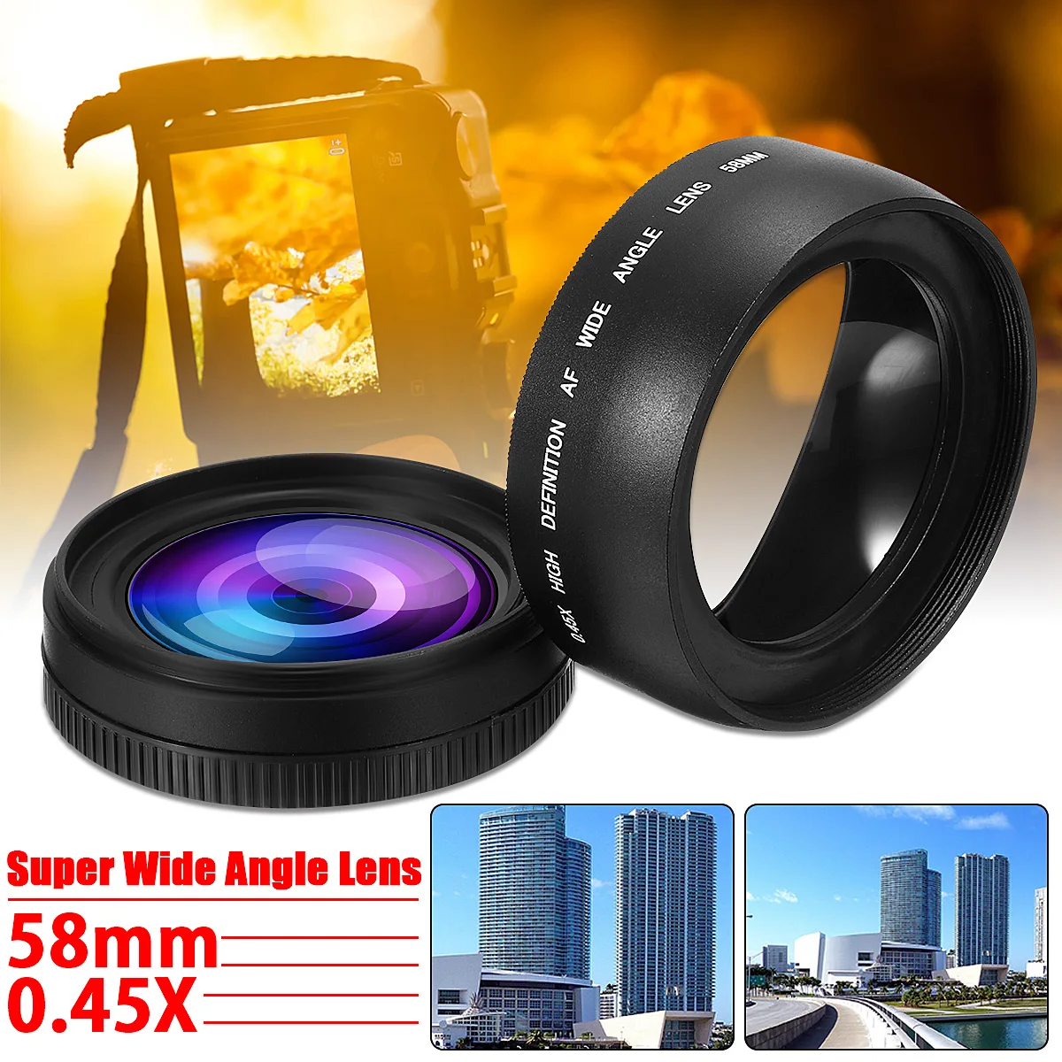 3 шт. 58 мм 0.45X Широкоугольный объектив для Canon EOS 1000D 1100D 500D Rebel T1i T2i для T3i L3EF аксессуары для объектива камеры