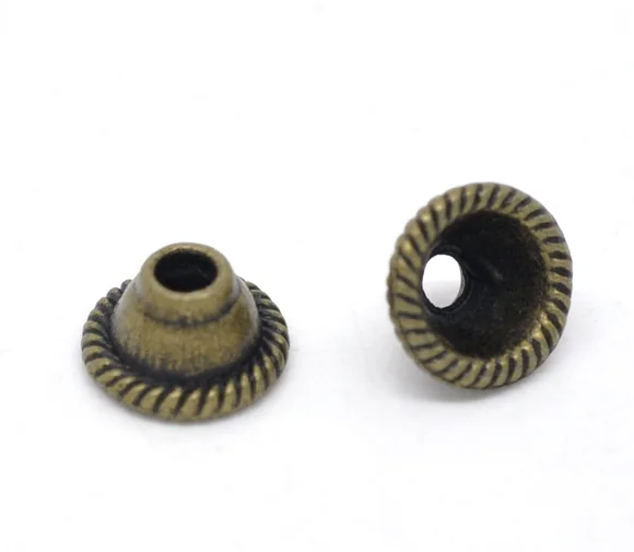 DoreenBeads Zinc metal alloy Beads Caps Cube Antique Bronze(Fits 14mm Beads)Pattern Pattern 8mm(3/8")x 5mm(2/8"),20 PCs new