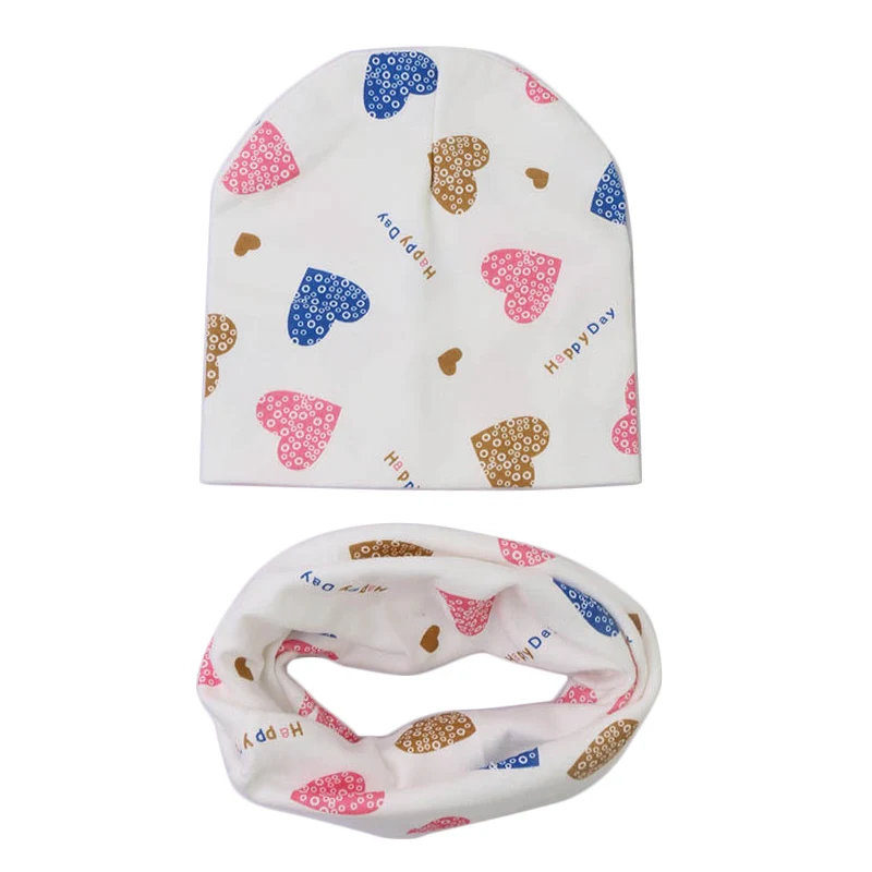 Детская шапка и шарф из хлопка с принтом сердечек|baby hat scarf set|knit beanie babycotton baby |